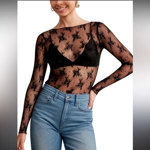 Elegant Black Lace Sheer Blouse